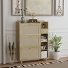GlasFlength Utility Storage Cabinets Bohemian Style Shoe Storage Cabinet with Rattan Drawers for Entryway Hallway, Beige, 36.6"*9.3"*49.2" - 2 of 4