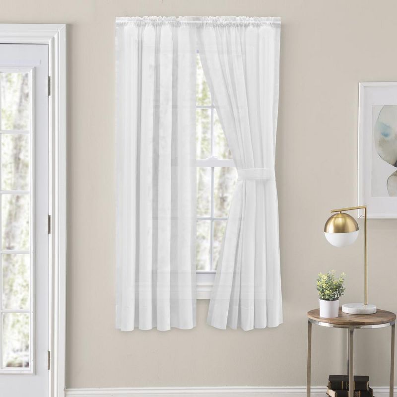 Ellis Curtain Shadow Stripe Tailored Curtain Panel Pair for Windows with Ties White, 2 of 5