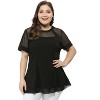 Agnes Orinda Women's Plus Size Round Neck Peplum Short Sleeve Mesh Sheer Summer Casual Blouses - 2 of 4