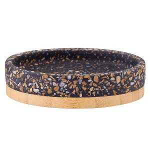 Moda at Home Soren Cement Terrazo with Bamboo Soap Dish Black - 1 of 4