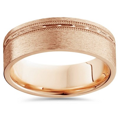 Pompeii3 Mens 6mm Flat Brushed Offset Wedding Band 14K Rose Gold