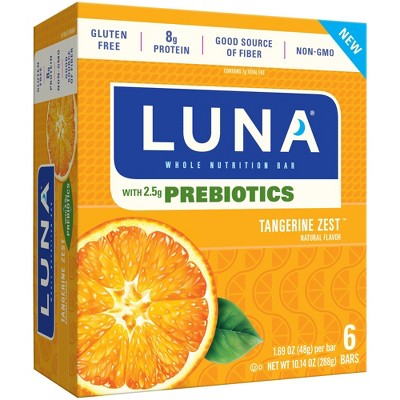 LUNA Bar with Prebiotics - Tangerine Zest - Gluten Free Snack Bars - 10.14oz/6pk