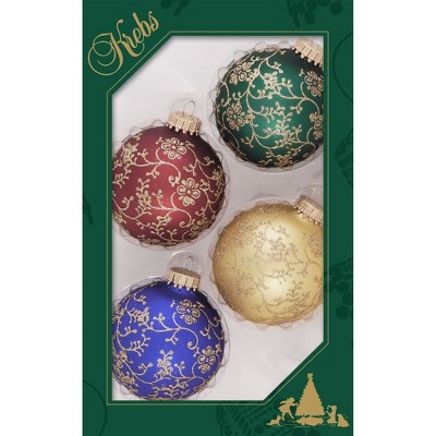 Christmas by Krebs 4ct Vibrantly Colored Traditional Glitterlace Christmas Ball Ornaments 2.5" (67mm)