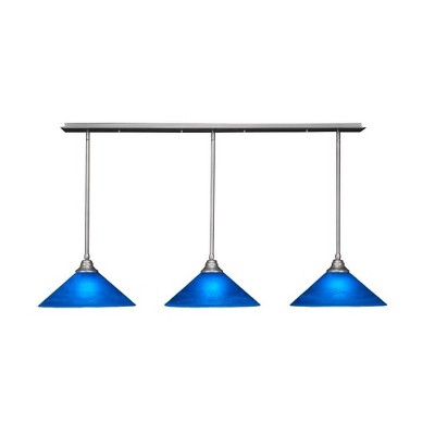 Toltec Lighting Stem 3 - Light Chandelier in  Brushed Nickel with 16" Blue Italian Shade