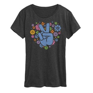 Women's - Instant Message - Peace Sign & Flowers Short Sleeve Graphic T-Shirt - 1 of 4