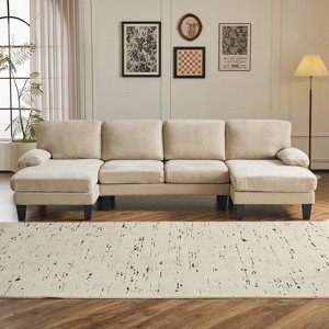 Karl Home |111.2  in. W Pillow Top Arm 3-Piece U-shaped Chenille Sectionals in Brown - 1 of 4