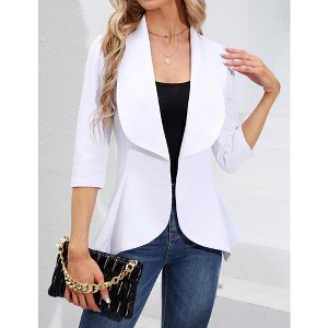 Womens Blazer 3/4 Sleeve Casual Open Front Ruffle Office Business Cardigan Suit Jackets - 1 of 4