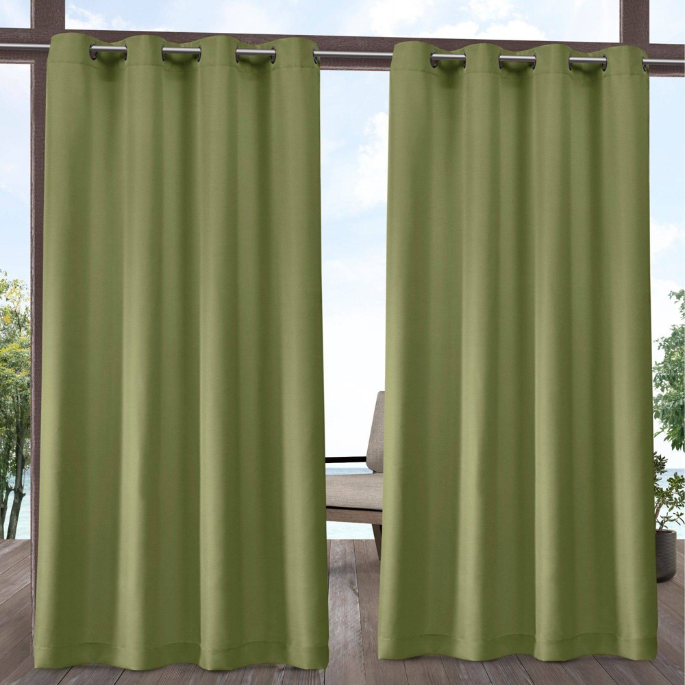 Set of 2 (108"x54") Outdoor Solid Cabana Grommet Top Light Filtering Curtain Panel Green - Exclusive Home: Weather-Resistant