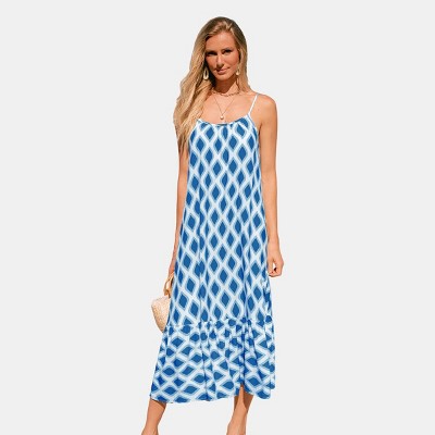 Women's Spaghetti Strap Deep Scoop Back Geometric Print Maxi Dress - Cupshe
