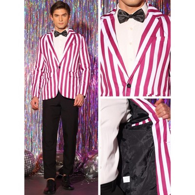 INSPIRE CHIC Men's One Button Business Stripes Patterned Blazers Red White Medium — фото 4