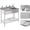 Stainless Steel Utility Sink, Freestanding Single Bowl Design with Hot/Cold Water Pipes, Includes Faucet, Storage Rack, For Garage, Restaurant - 3 of 4