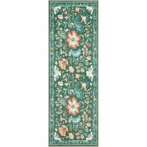 Washable Floral Rug, 5x7ft Non-Slip Foldable Area Rug, Machine Washable Pink Rug for Living Room Bedroom, Pet-Friendly - 1 of 4