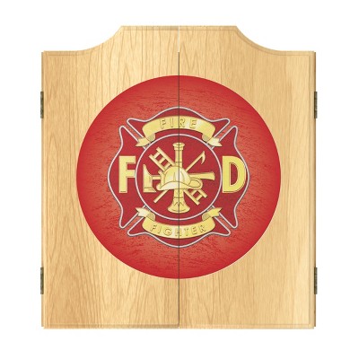 Fire Fighter Solid Pine Dartboard Cabinet Set with Darts