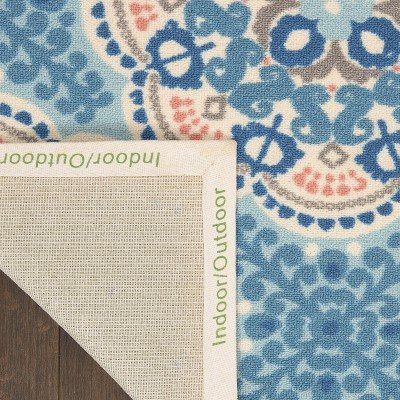 Bohemian Bliss Blue Floral Synthetic 93"x130" Indoor/Outdoor Rug