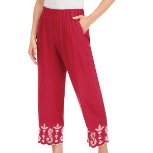 Collections Etc Embroidered & Scalloped Hem Elasticized Waist Capris - 1 of 4