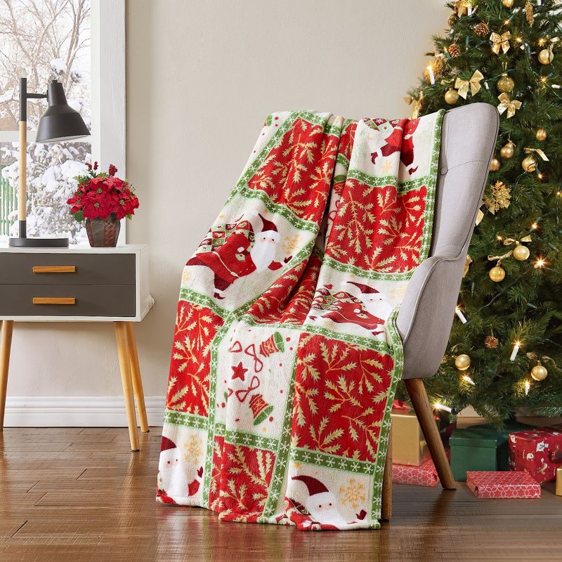 Kate Aurora Holiday Living Classic Christmas Santa Claus Patch Ultra Soft & Plush Accent Throw Blanket - 50 in. W x 60 in. L, 1 of 2