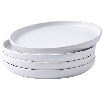Bruntmor 11" Round Ceramic Plate Dinnerware Set- Set of 4, White
