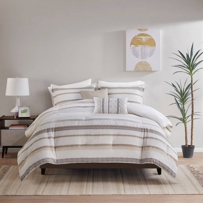 Beautyrest 3pc King/California King Maddox Striated Cationic Dyed Oversized  Duvet Cover Set with Pleats Neutral