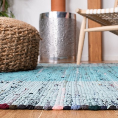 Light Blue and Gray Handwoven Round Cotton Area Rug