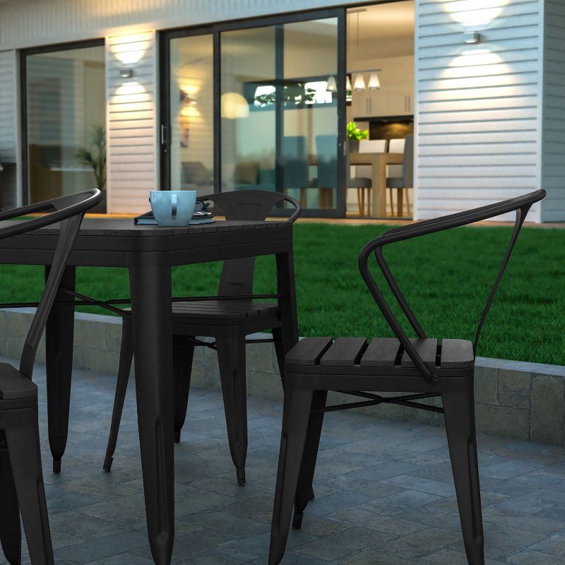 Emma and Oliver Modern 5 Piece Weather and Rust Resistant Black Steel and Polyresin Patio Set with Table & 4 Chairs Indoor and Outdoor Use, 4 of 10