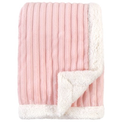 Hudson Baby Infant Girl Corduroy Blanket with Sherpa Backing and Trim, Pink, 30x40 inches