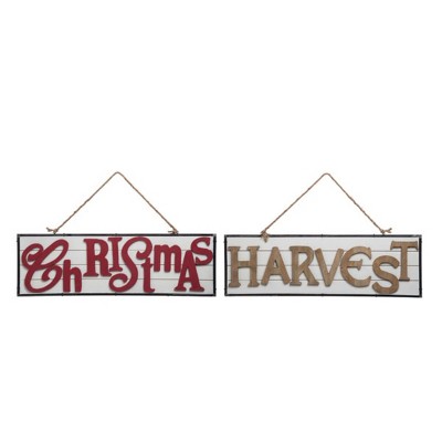 Transpac Wood 31.5 in. Multicolor Harvest Reversible Wall Decor
