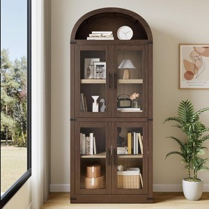 Arched Bookcase with Doors Modern 6-Tier Bookshelf with Storage Wooden Display Cabinet Farmhouse Storage Shelves for Living Room, Kitchen, Office - 1 of 4