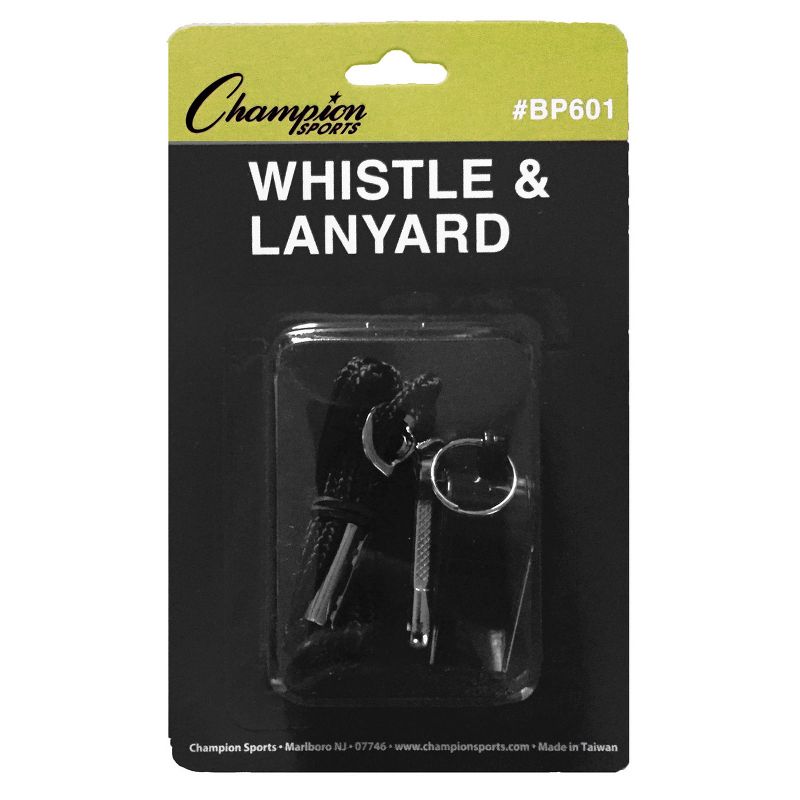 Champion Sports Plastic Whistle & Black Lanyard Pack, 12 Packs, 3 of 4