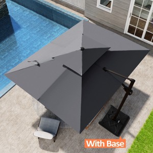 Pellebant 9X10.5FT Double Top Cantilever Umbrella Outdoor 360° Rotation 6 Heights Adjustable Offset Umbrella with Metal Pole and Base - 1 of 4