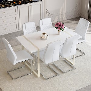 ModernLuxe 5/7 PCS Dining Set for 4/6, Modern Dining Table Set with Upholstered Dining Chairs, White - 1 of 4