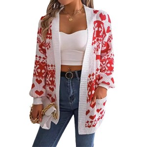 Coolmee Women's Ugly Christmas Sweaters Long Sleeve Open Front Cardigan Sweaters with Pockets - 1 of 4