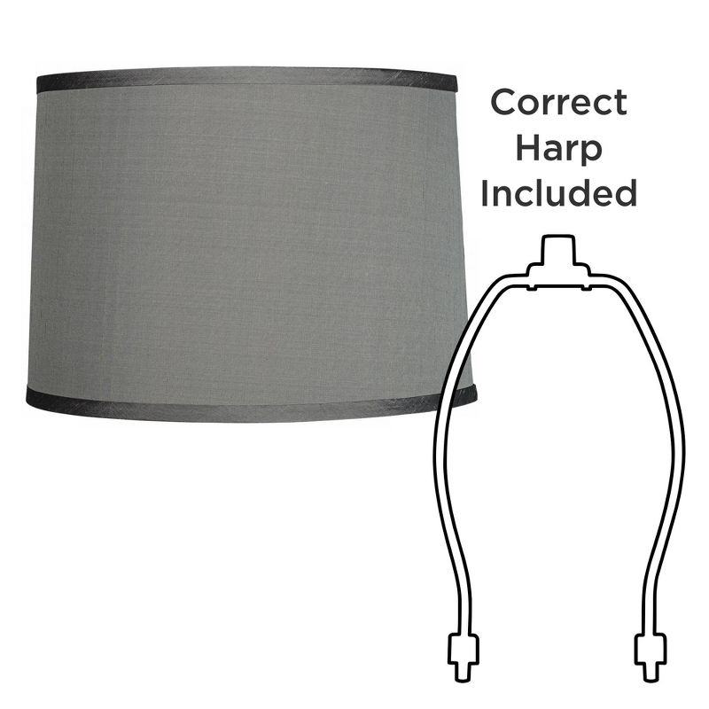 Springcrest Set of 2 Drum Lamp Shades Gray Medium 13" Top x 14" Bottom x 10" High Spider with Replacement Harp and Finial Fitting, 5 of 7
