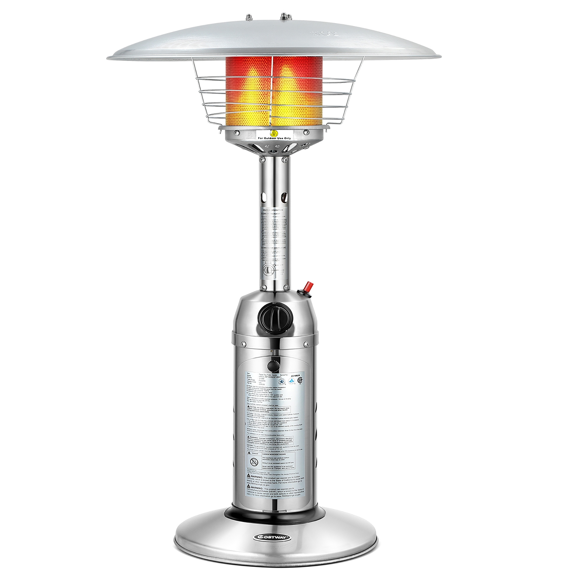 Costway Patio Heater 13,000BTU Portable Tabletop Stainless Steel Standing Propane Heater