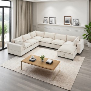 118" Chenille U-Shaped Modular Sectional Sofa with Storage Ottoman - 1 of 4