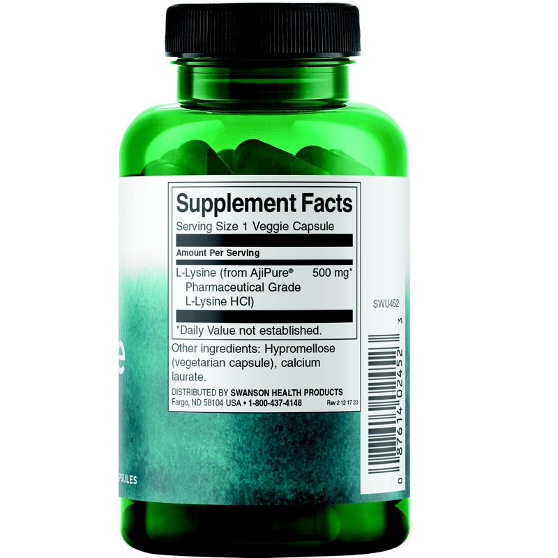 Swanson Dietary Supplements Pharmaceutical Grade L-Lysine 500 mg Veggie Capsule 90ct, 2 of 3