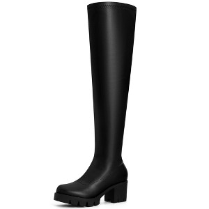 BLISSFUL STEP Platform Lug Sole Over the Knee Boots Round Toe Thigh High Chunky Heels Boots for Women - 1 of 4