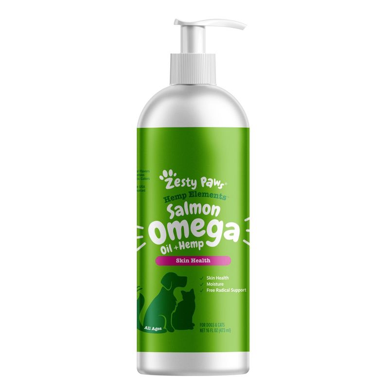 Zesty Paws Hemp Elements for Skin Health Salmon Omega Oil Plus Hemp for Dogs and Cats, 1 of 9