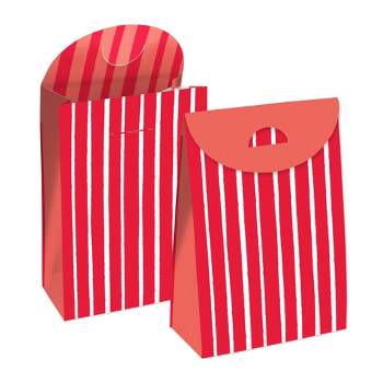 Big Dot of Happiness Red Stripes - Simple Gift Favor Bags - Party Goodie Boxes - Set of 12