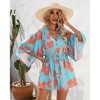Summer Leaf Print Short Sleeve Flared Hem V-Neckline Comfortable Chic Button Down Midi Dress - 4 of 4