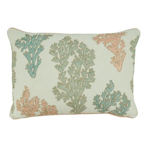 Saro Lifestyle Poly Filled Throw Pillow with Coral Design, 14"x20", Multicolored - 1 of 3