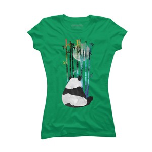 Junior's Design By Humans Panda, Bamboo & the Moon By ikaruz T-Shirt - 1 of 3