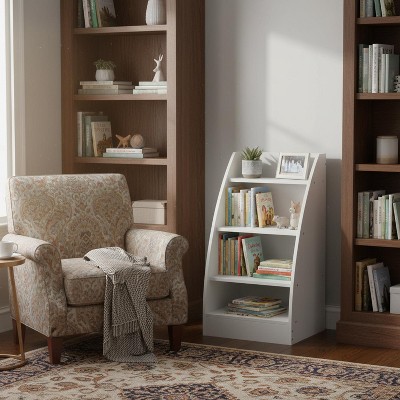 FurnitureR Bookcase with 4-Tier Open Storage, Small Wooden Book Rack Display Stand, Bookshelf Storage Organizer for Playroom, Bedroom, Living Room
