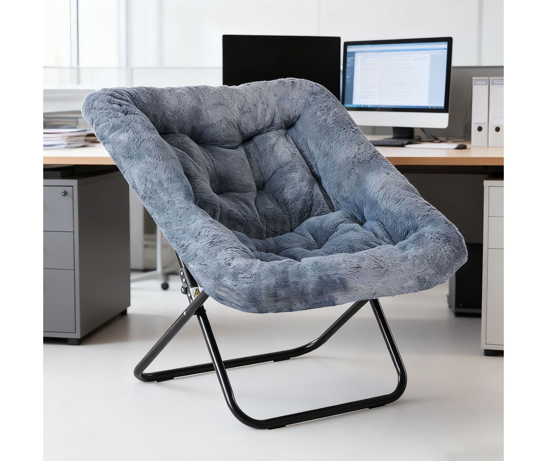 JIONJOY Soft Faux Fur Folding Lounge Chair - Large Size for Adults/Teens, Foldable Reading Chair