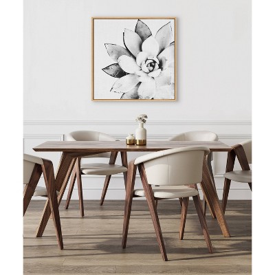 Modern Black and White Succulent Canvas Print with Natural Frame