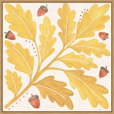 Yellow and Brown Botanical Canvas Print with Brown Frame, 30" x 30"