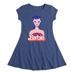 Girls' - Barbie - Retro Swimsuit Fit & Flair Cap Sleeve Dress - 1 of 2