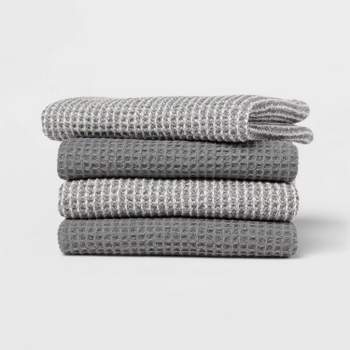 Kitchen Dish Towels Gray, 100% Cotton Waffle Weave 15x26, 12 pc Terry Cloth