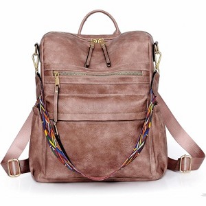 Women Backpack Purse Fashion Leather Designer Ladies Convertible School College Shoulder Bags with Colorful Strap, Pink - 1 of 4