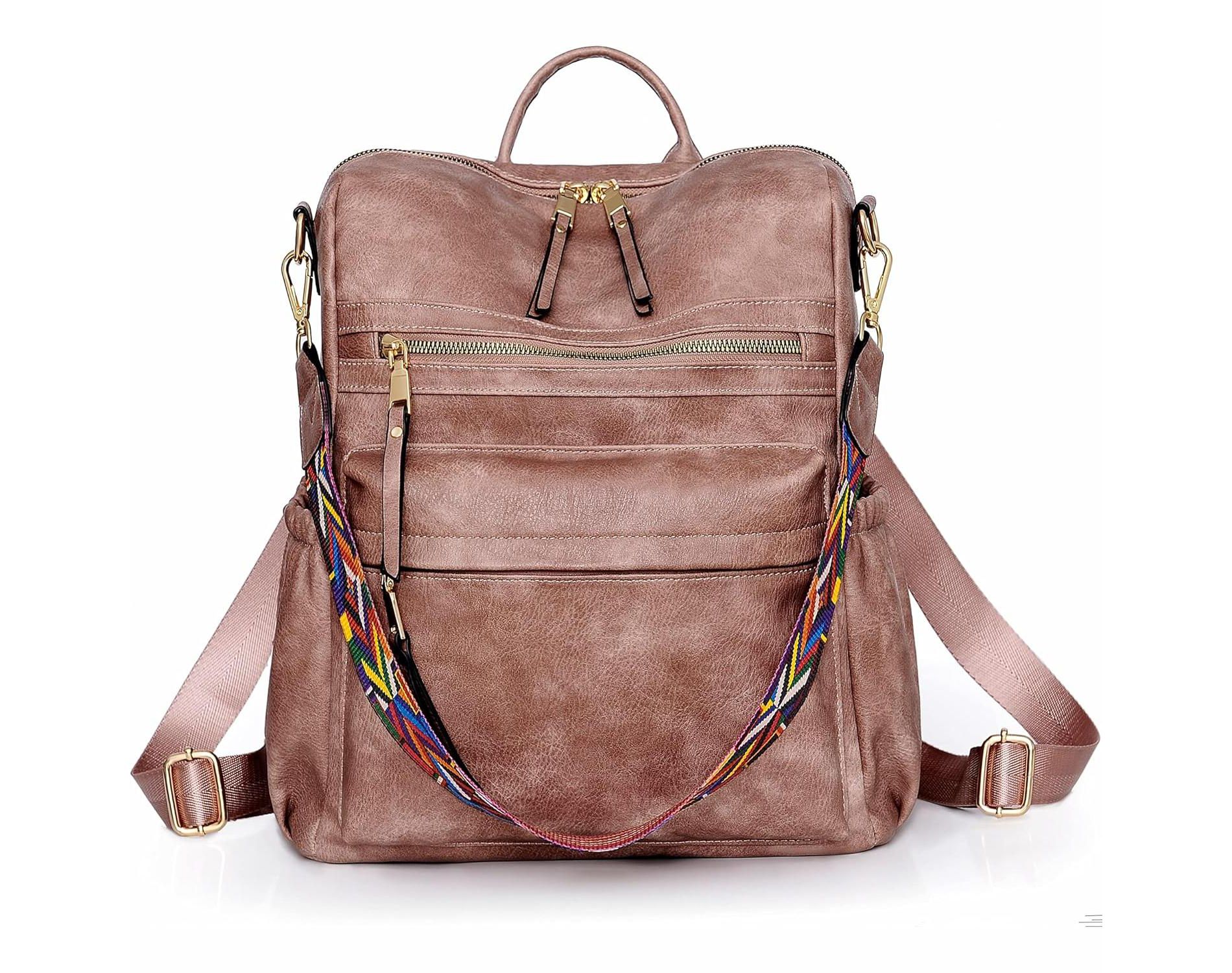 Women Backpack Purse Fashion Leather Designer Ladies Convertible School College Shoulder Bags with Colorful Strap, Pink