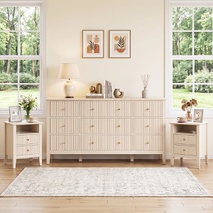 beige dresser set Heynemo 3-Piece Bedroom Set, 9-Drawer and 2 Nightstands, Fluted Panel Design with Gold Knobs, Mid-Century Modern : Target Modern bedroom set Whimsical Black Corset Midi vendor:Faherty the elevated design allows Size:40  IT
